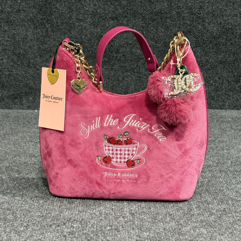 Juicy Couture Hobo Bag Womens Small Pink Spill The Juicy Tea Raspberry Tart